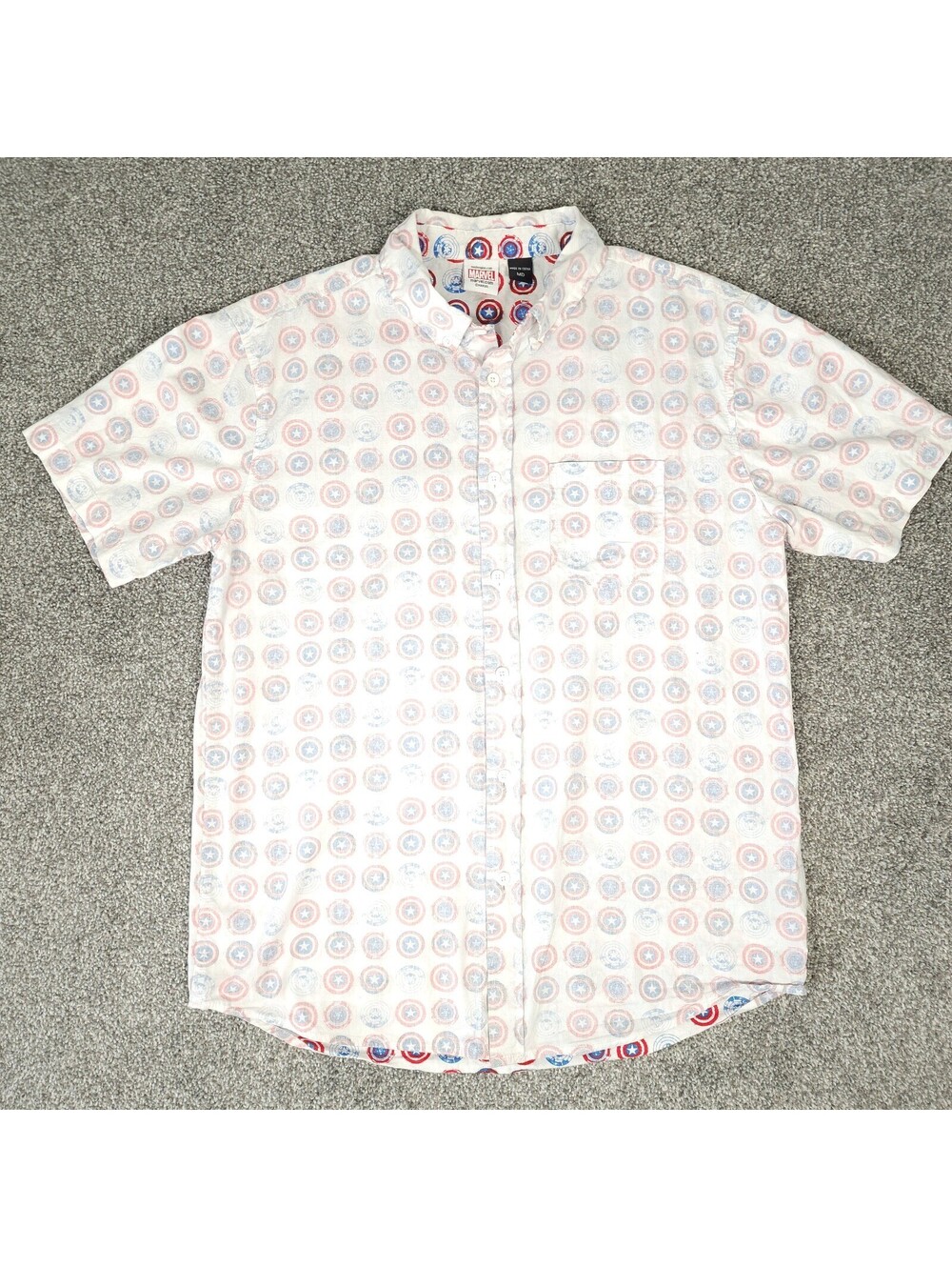 Marvel Captain America Iconic Shield Reverse Print SS Button Down Shirt Medium